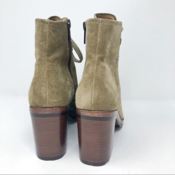 FRYE Booties Lace Up Combat Ankle Boots Heels Danica Peep Toe Olive Green New 6 - Picture 6 of 8